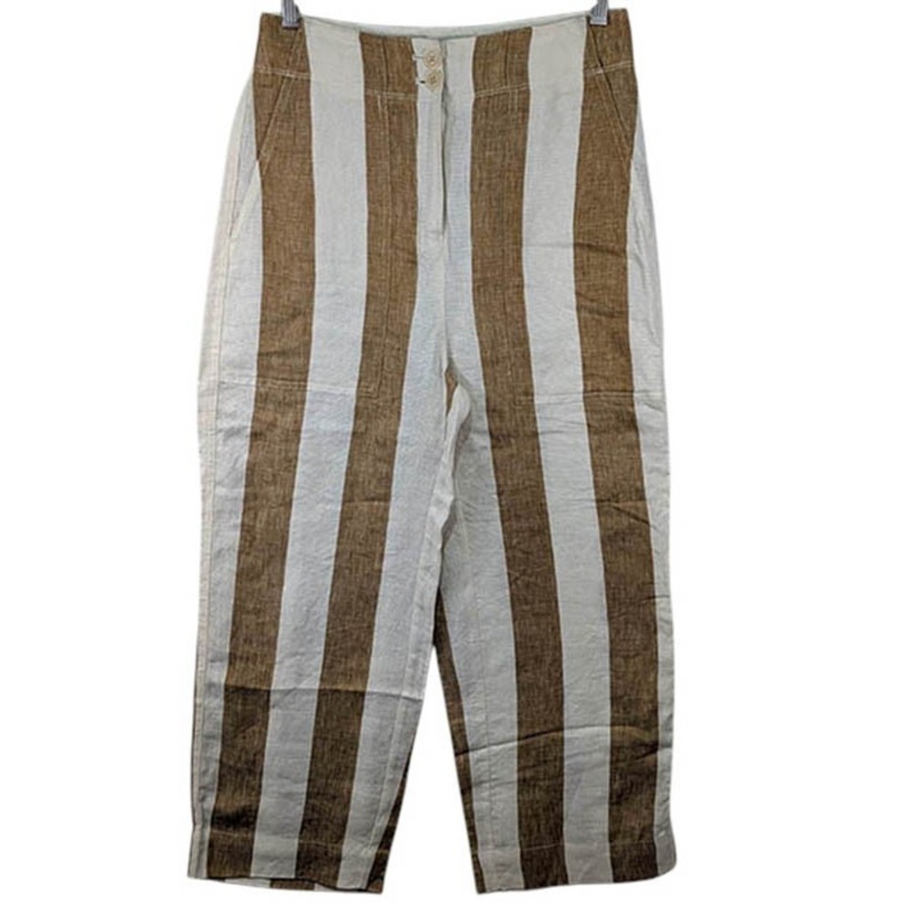J Crew Wide Leg Linen Pants Womens 2 Gold Coastal Resort Mediterranean Beachy